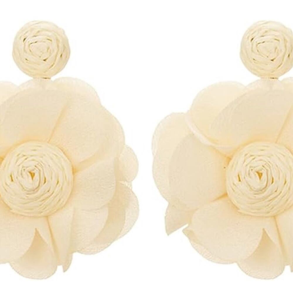 Ivory Flower Raffia Drop Earrings